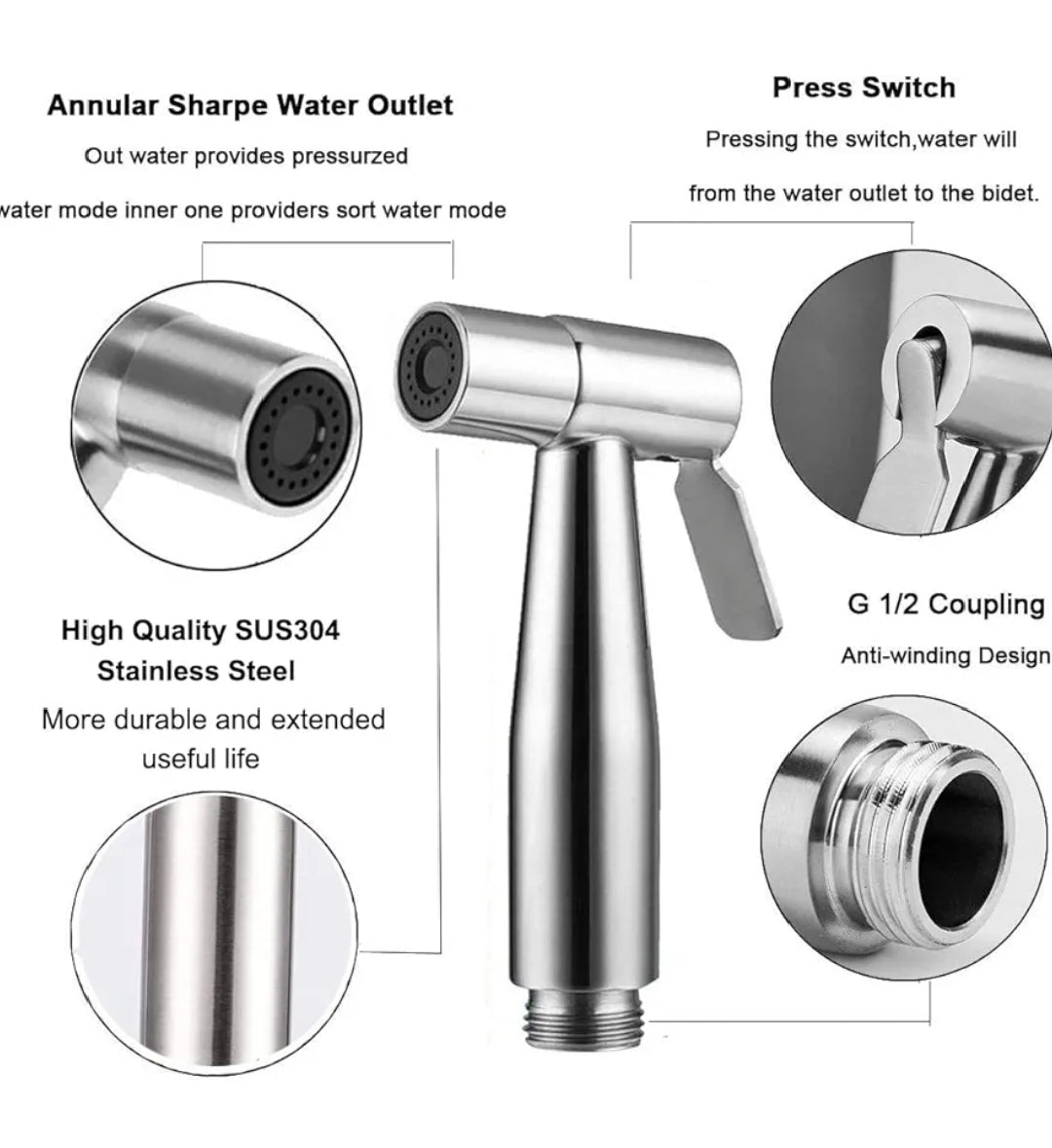 Stainless Steel Muslim Toilet Shower Set – 100cm Hose & Holder | Rust-Free & Durable