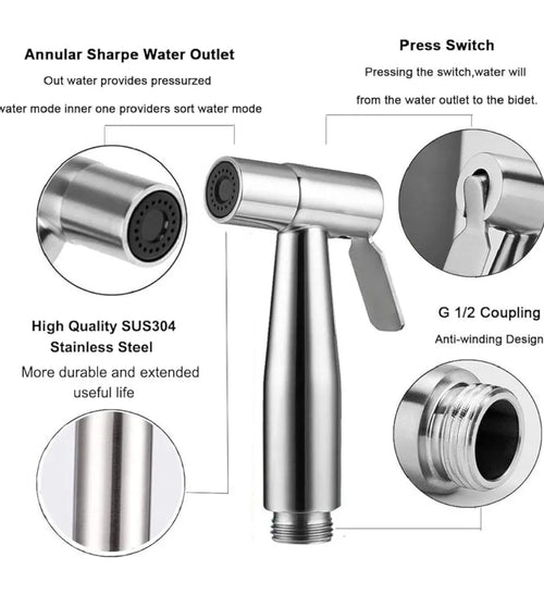 Stainless Steel Muslim Toilet Shower Set – 100cm Hose & Holder | Rust-Free & Durable