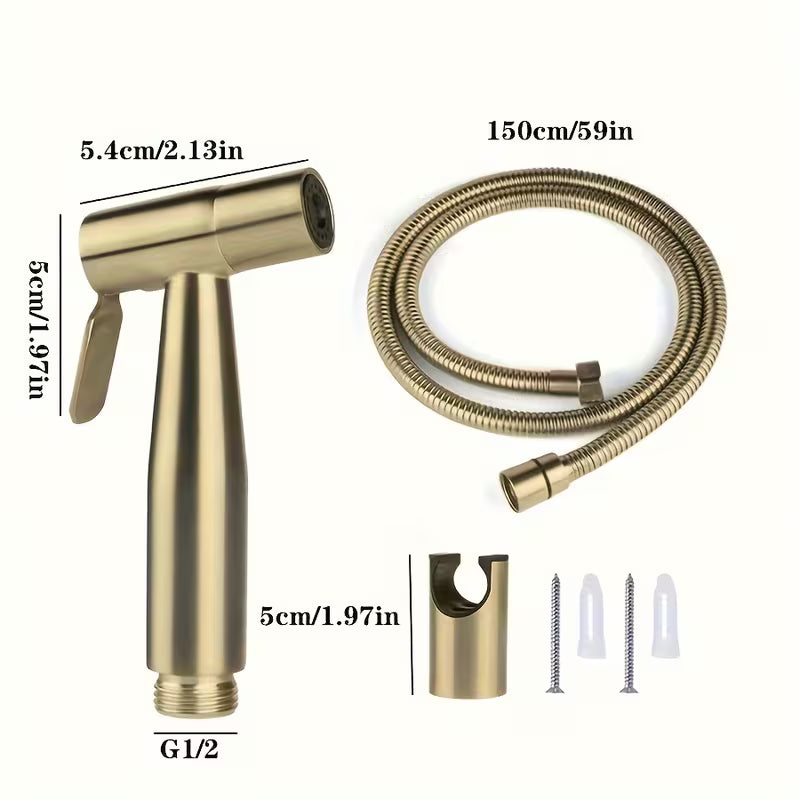 Golden High-Pressure Muslim Shower Set – 304 Stainless Steel (3-Piece Kit)