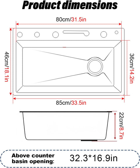 Modern Waterfall Kitchen Sink - Smart Digital Display aur Piano Button Control ke sath - Stainless Steel Honeycomb Design
