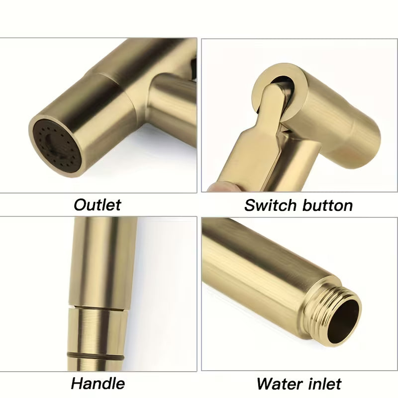 Golden High-Pressure Muslim Shower Set – 304 Stainless Steel (3-Piece Kit)